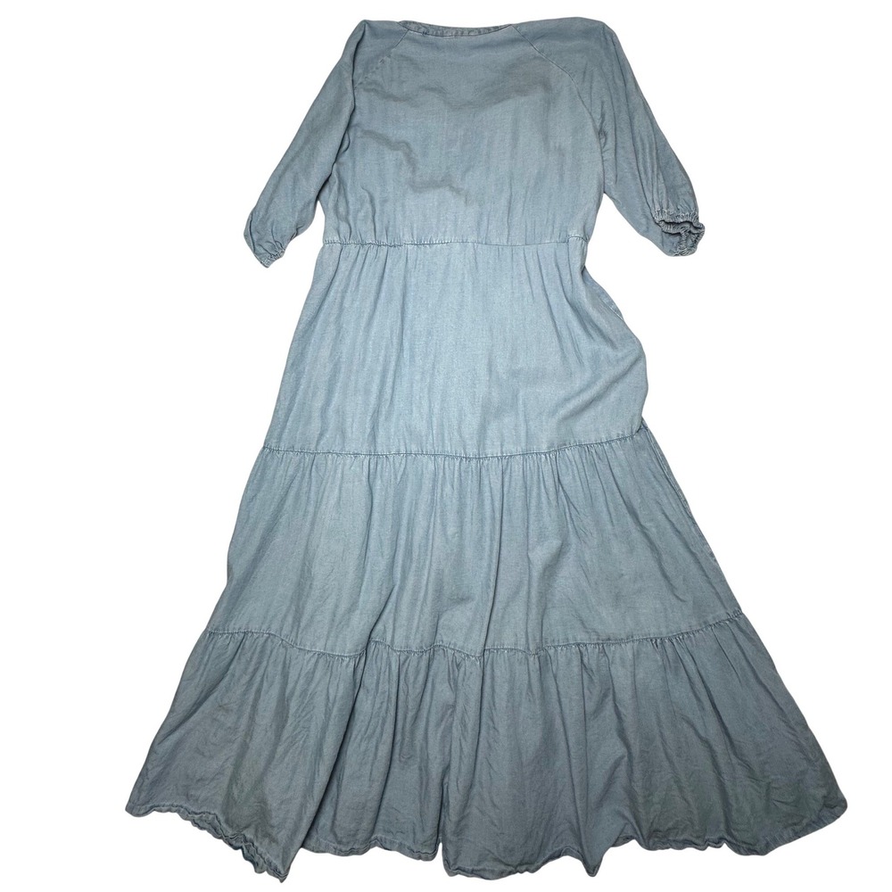 Ashly & Sage Lyocell Chambray Tiered Maxi Dress XL Blue Boho - Picture 3 of 5